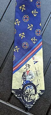 TOMMY HILFIGER Nautical Ship Captain Sailor & Anchor Print 100% Silk Tie USA VTG • $15