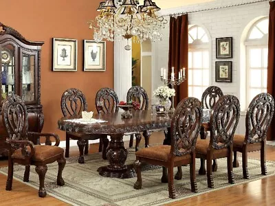 Traditional Brown Finish Dining Room Set 9 Pieces Rectangular Table Chairs ICC5 • $3675.71