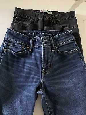 Lot Of  2 Men Jeans  Levis Washed Black & American Eagle 26x30  Original Boot Cu • $24.99