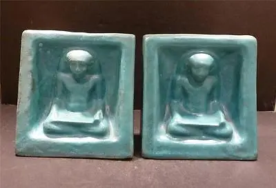 Marblehead (Attributed To)  Blue Egyptian Bookends • $400