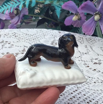 £2.50 • Buy Vintage Antique DACHSHUND On Cushion Sausage Dog Ornament  Glazed Pottery China