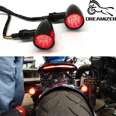 Motorcycle Black Bullet LED Brake Blinker Turn Signal Rear Light For Bobber Cafe • $21.65