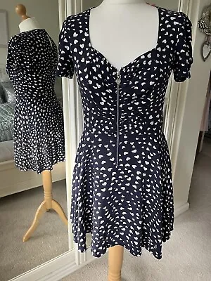£0.99 • Buy Lipsy Blue Heart Print Front Zip Mini Dress Size UK 10