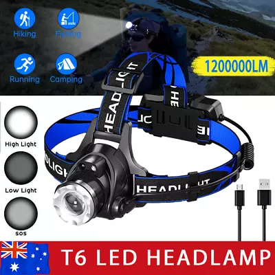 USB Rechargeable T6 LED Headlamp Head Torch Light Lamps Outdoor Camping Fishing • $13.99