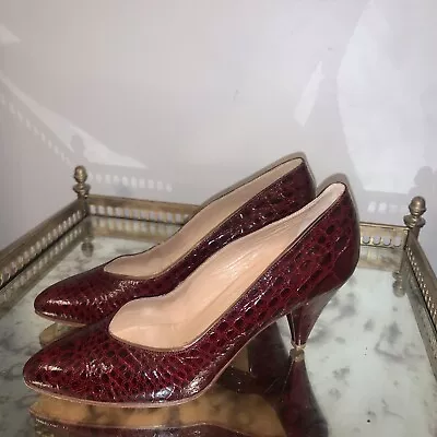 Vintage Maud Frizon Shoes Womens Size 36.5 Red Alligator Print Heels Pumps • $45