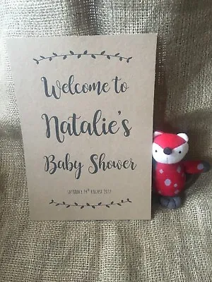 Personalised Baby Shower Welcome Sign A4 Kraft Card • £3.49