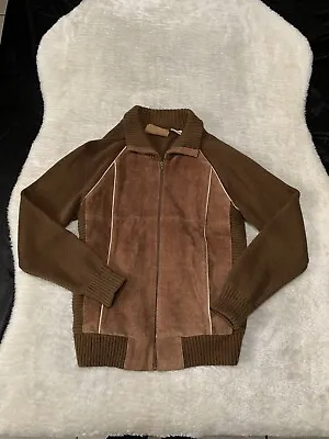 VTG Richman Mens Small Cowhide Suede Leather Jacket 90s Brown Full Zip Western • $49.99
