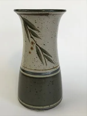 Crathes Pottery Hand Thrown Bud Vase 14.5cm Tall Green Leaf Pattern - Scotland • £18.95