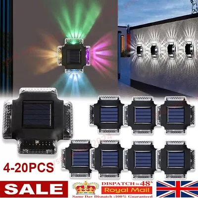 Super Bright 4led Solar Powered Door Fence Wall Lights Outdoor Garden 4side Lamp • £2.72