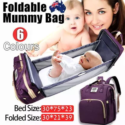 Foldable Large Mummy Bag Baby Bed Backpack Maternity Nappy Diaper Milk AU STOCK  • $26