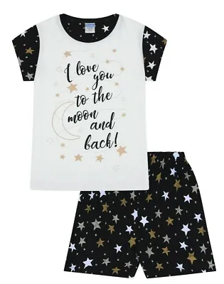 Girls I Love You To The Moon And Back  Cotton Short Pyjamas 7-13 Years GOLD • £7.99