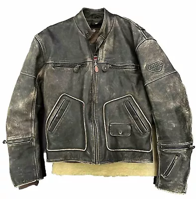 First Gear By Hein Gericke Thick Heavy Leather Padded Motorcycle Jacket Sz Large • $200