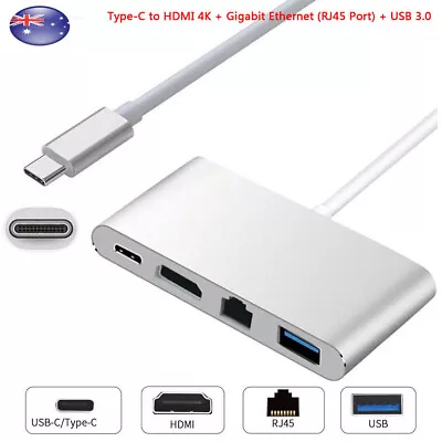 $29.66 • Buy Type-C Hub To RJ45 10/100 Ethernet+HDMI 4K USB 3.0 HDMI USB-C Adapter