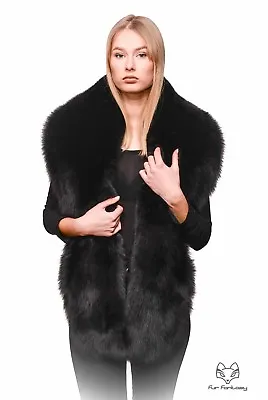Saga Furs Genuine Jet Black Fox Fur 79  Handmade Boa Stole Scarf Shoulders Wrap • $313.19