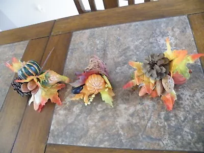 3 Vintage FALL Floral Picks PUMPKINS Corn NUTS Free Ship • $12.05