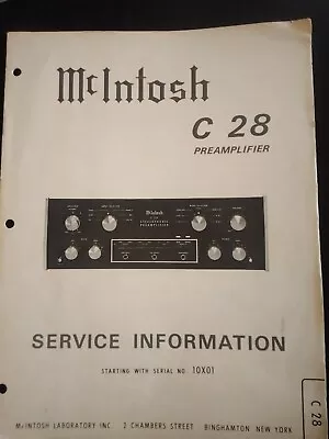 McIntosh C-28 Serial No 10X01 Service Manual Preamplifier Part #038-635 Original • $29.99