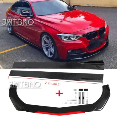 For 3-Series E90 E91 F30 F31 Car Black/Red Front Bumper Lip Splitter +Side Skirt • $166.99