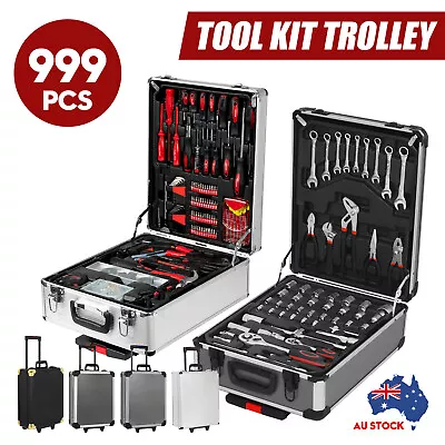 Tool Kit Portable Mechanic Toolbox Complete Trolley Case DIY Set Hand Tools Box • $139.90