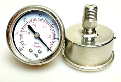 $29.99 • Buy Vacuum Gauge 2  Inch Liquid Filled Stainless Steel SS 316-1/4  NPT Center Mount