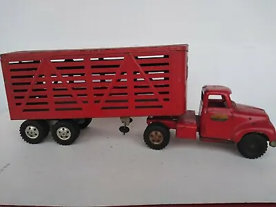 Vintage Tonka Toys Mound Metalcraft Red Steel Livestock Trailer Semi Truck • $349.99