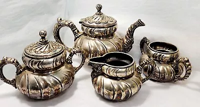 MERIDEN Britannia Company Silverplate Quadruple Plate 1985 Teapot SET ~ USA Made • $89.99