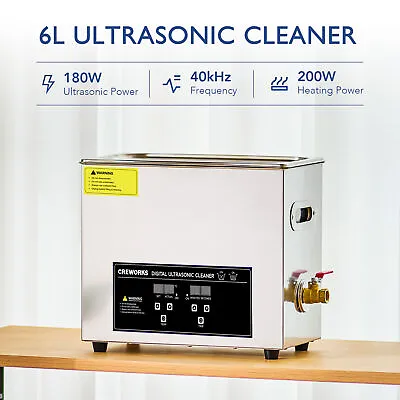 CREWORKS 6L Ultrasonic Cleaning Machine 180W Jewelry Glasses Auto Parts Cleaner • $78.08