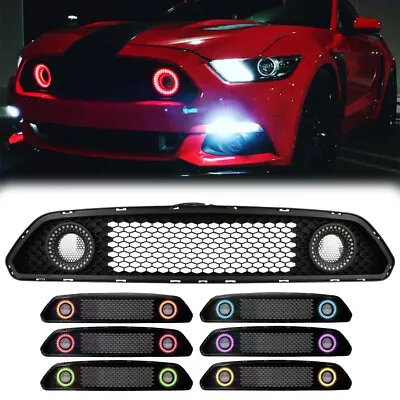 Front Upper Grill Mesh Grille W/RGB Color DRL For 2015-2017 Ford Mustang S550 • $136.99