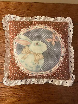 Vintage Bunny Pillow/Size 8”x8”/ Rabbit Pillow/ Hand Made Decorative Pillow • $12.75