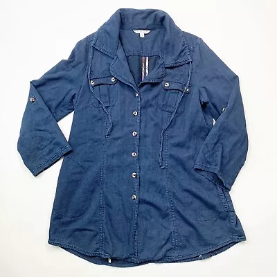 CAbi Womens Denim Jacket Blue Size L Cardigan Button-up Collared • $14.99