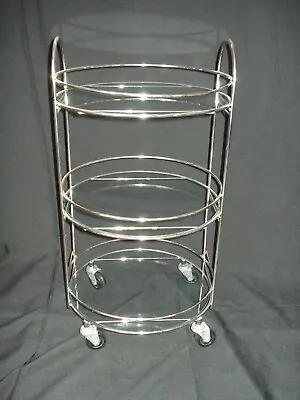 Vtg Chrome Metal Glass 3 Tier Cocktail Plant Stand Table On Casters Mid Century • $274.99