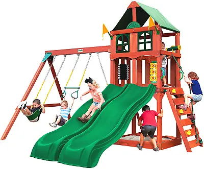 $2013.07 • Buy NEW Gorilla Playsets Playmaker Deluxe Wooden Swing Set With Vinyl Canopy Roof