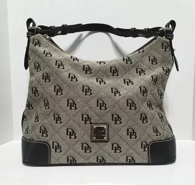 Dooney & Bourke DB Monogram Erica Hobo Shoulder Bag Tan Canvas Black Leather  • $95