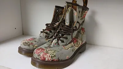Dr Martens US 6 W's Castel 8 Eye Boots Gray Fabric Roses Floral Barely Used UK 4 • $99