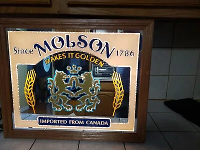 MOLSON LIGHT UP BEER SIGN  MIRROR 16  X 19 1/2” BAR MAN CAVE CANADIAN • $45.50