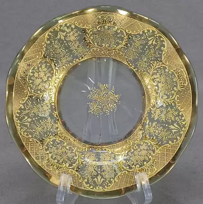 Bohemian Moser Type Raised Gold Floral Scrollwork Ruffled 6 1/4 Inch Plate • $195