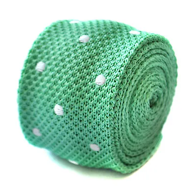 Frederick Thomas Knitted Silk Mens Tie - Pale Mint Green - Polka Dot Skinny • $20.19