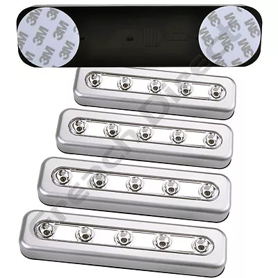 4x Silver 5 Led Strip Push Lights Battery Stick Cupboard Cabinet Shed Camper Van • £7.99