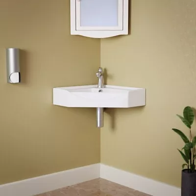 Alexander II Modern White Corner Wall Mounted Bathroom Sink With Overflow • $153.99