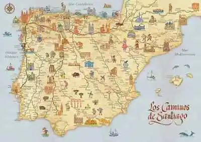 Map Of All The Caminos De Santiago / St James / Compostela / Pilgrim / The Way • $58.50