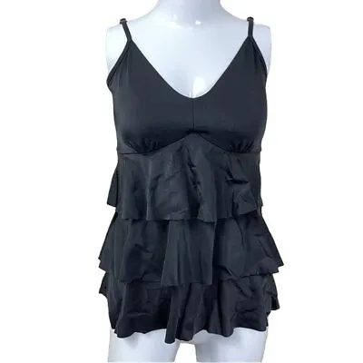 Mod Bod Black Ella Ruffle Swim Top Size Medium -Top Only • $16.99