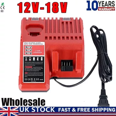 Rapid Charger For Milwaukee M12 M18 12V 18V M12-18C 48-11-1850 Li-ion Battery • £16.59