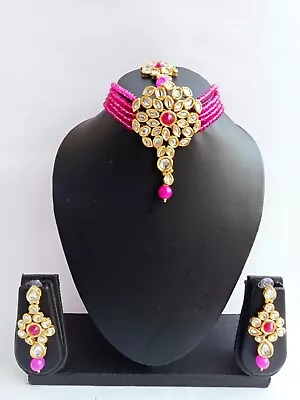 Ethnic Indian Bollywood Kundan Pearl Bridal Necklace Earrings Jewelry Set • $16.99