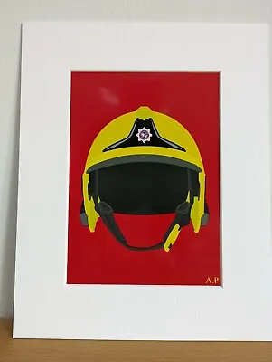 £22 • Buy Mounted Print Of A Dorset And Wiltshire Fire Service Firefighters Helmet