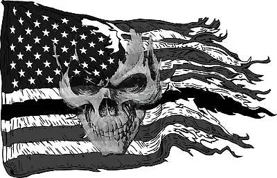 American Ripped Flag Black & White With Skull Decal • $5.99