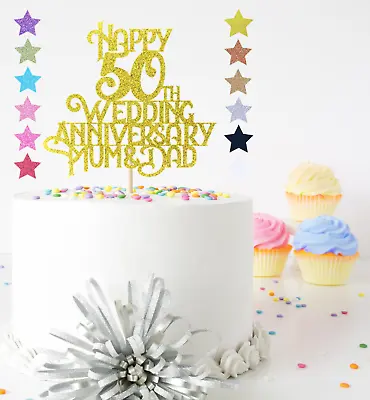 Glitter Happy 25th 30th 40th 50th 60th Wedding Anniversary Mum & Dad Cake Topper • £3.09