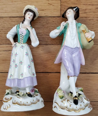 $15.99 • Buy Antique Vista Alegre VA Portugal 7.5  Porcelain Woman/Man Figurines Flowers READ