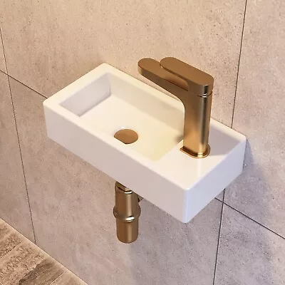 DeerValley Ceramic Right Wall Mount Bathroom Sink Small Rectangle Lavatory Sink • $54.29