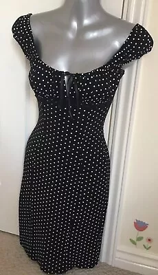 Vintage Jane Norman Y2K Black White Polka Gypsy Milkmaid Dress 12 10 READ DESC. • $46.73