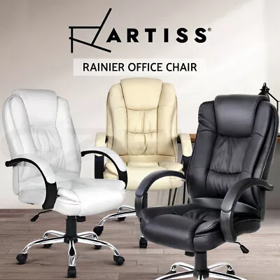 Artiss Office Chair Computer Executive Chairs PU Leather Work Seat Black White • $129.95