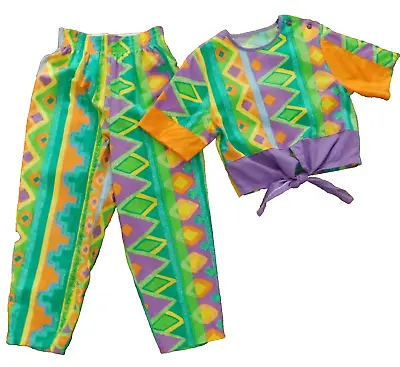 Vintage 80s Girls Cotton Size 5 (110) Euro Outfit Hip-Hop Geometric Shirt Pants • $65